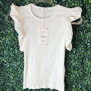 Zara White Ruffle Sleeve Top-small